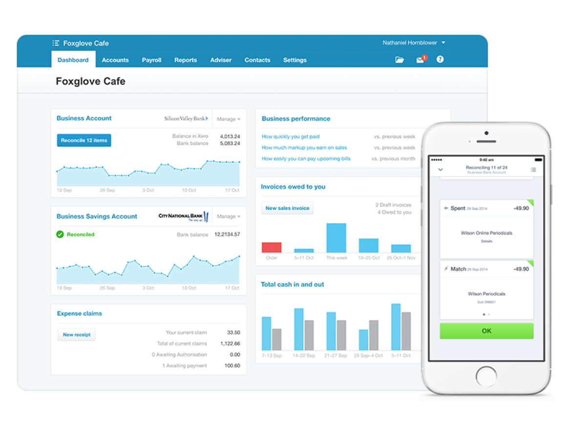 Desktop and mobile screenshots of Xero application