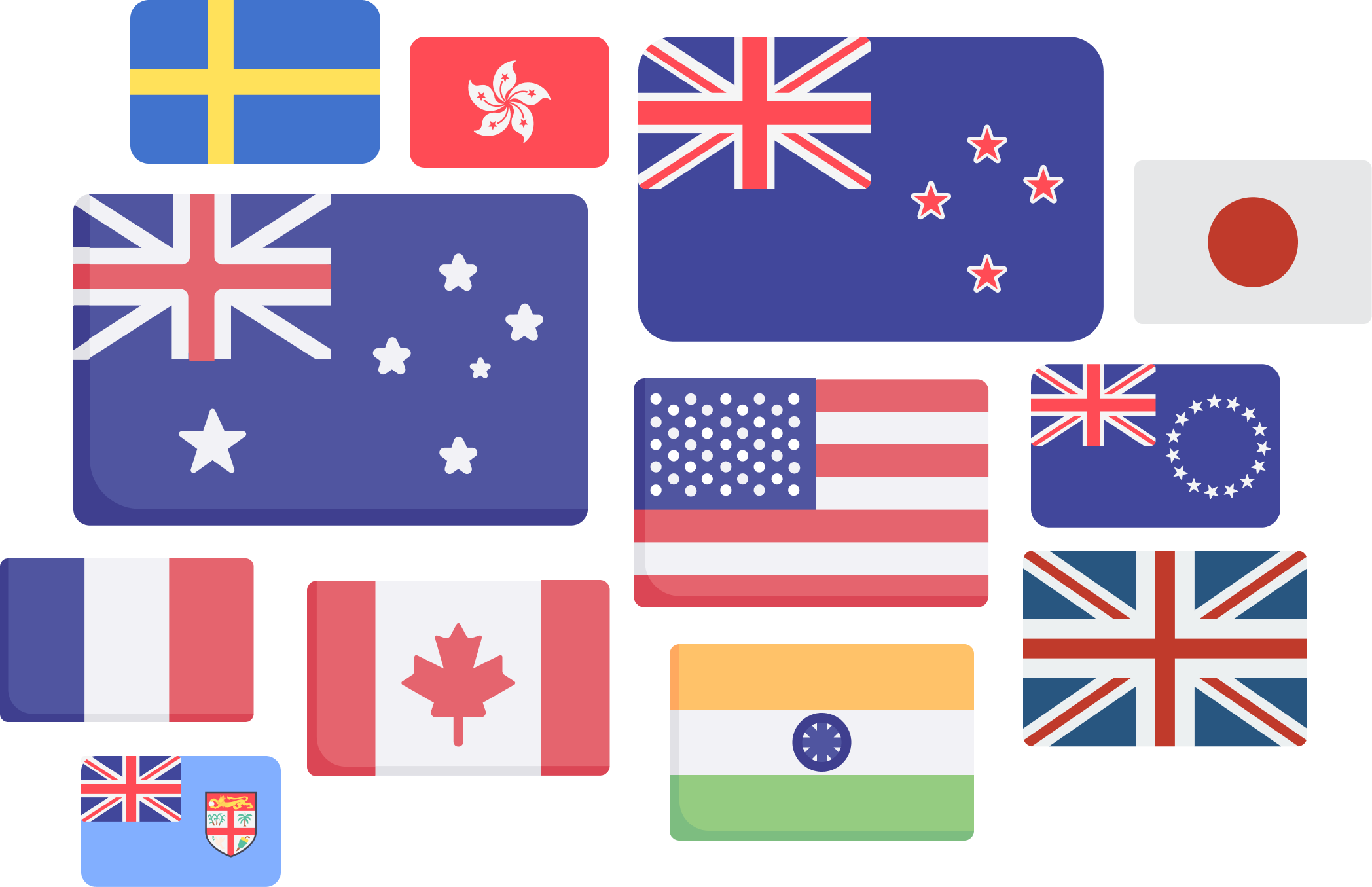 A selection of the 80+ countries that you can have a phone number with Cradle